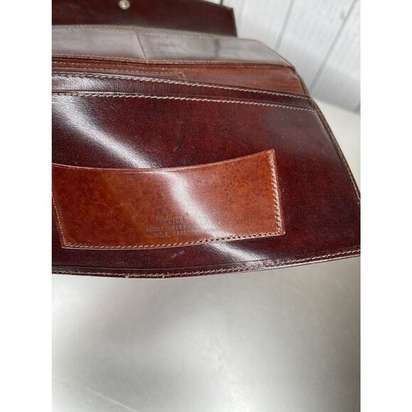 Bosca Leather Bifold With Flap Wallet Brown Snap Purse Check Book - Picture 4 of 10